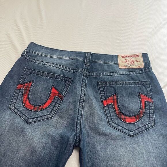 True Religion Men's Plaid Insert Big T Straight Stretch Denim Jeans Size 38 X 34 - Picture 11 of 11